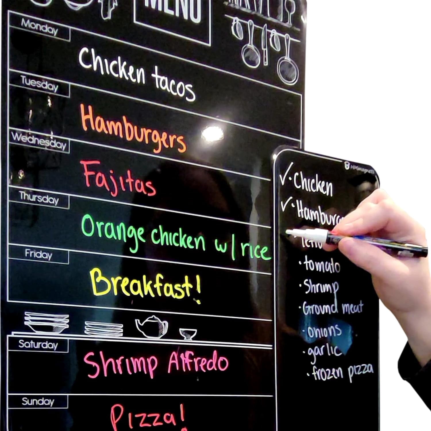 HMMAGNETS Magnetic Menu Board for Fridge, Weekly Planner Dry Erase Board with Markers, 10"x16"