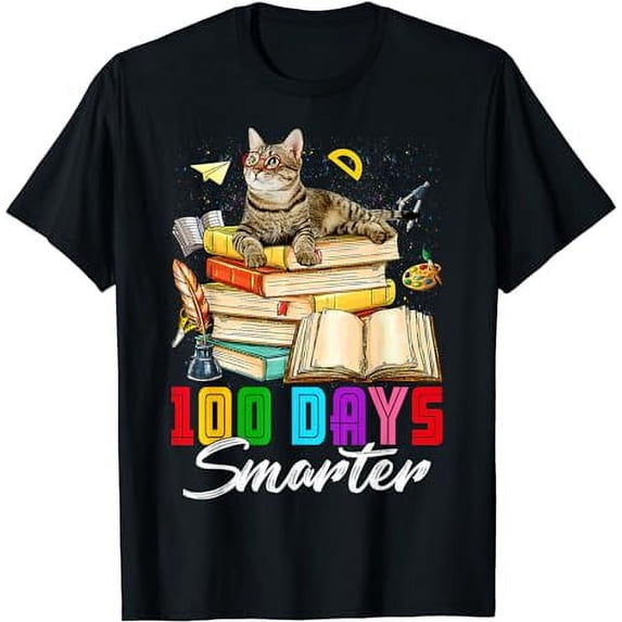 Cute 100 Days Smarter Cat On Books 100th Day Of School KidS T-Shirt