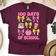 thumbnail image 1 of Cute 100 Days of School Teacher Shirt with Bows Apple Books Coffee, Maroon, Size 2XL, 1 of 6