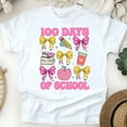 thumbnail image 1 of Cute 100 Days of School Teacher Shirt with Bows Apple Books Coffee, White, Size S, 1 of 6
