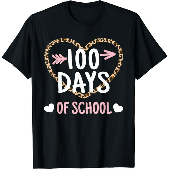 Cute 100th Day Of School 100 Days Leopard Heart Boys Girls T-Shirt