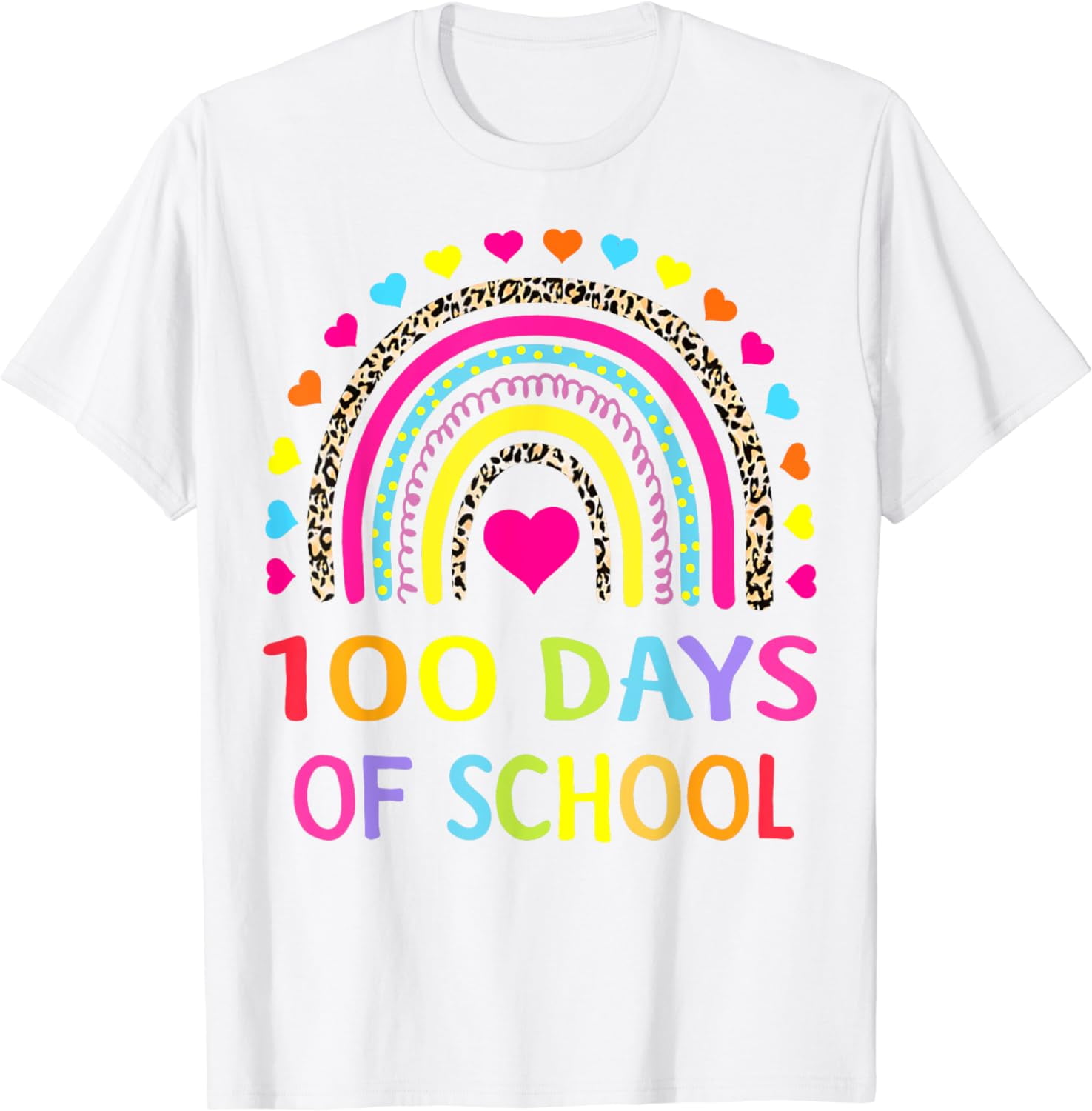 Cute 100th Day Of School 100 Days Leopard Rainbow Boys Girls T-Shirt ...