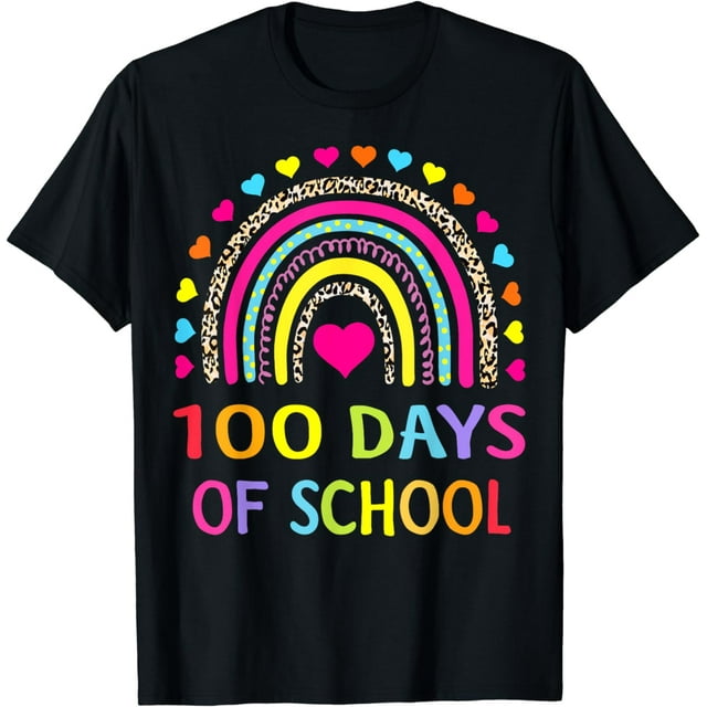 Cute 100th Day Of School 100 Days Leopard Rainbow Boys Girls T-Shirt ...
