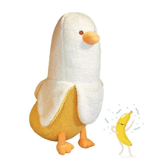 Cute 12-Inch Banana Duck Plush Toy – Soft Fluffy Cartoon Stuffed Animal, Peelable Duckling Hugging Pillow for Kids, Home & Living Room Decor Gift