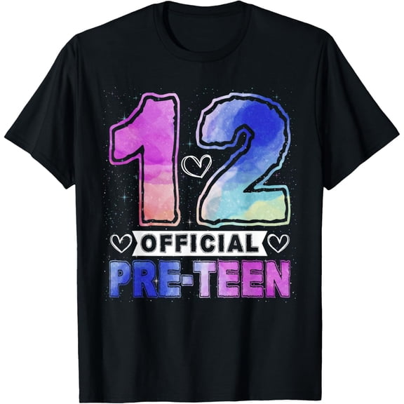 Cute 12th Birthday Girls 12 Years Old Official Pre-Teen T-ShirtMen and women, Black T-shirt, size: Extra large
