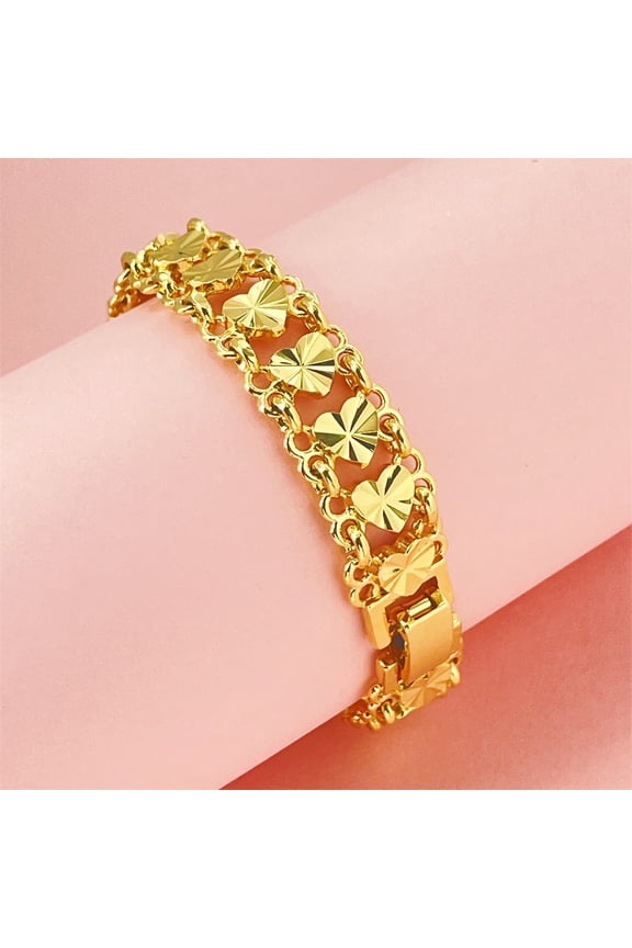 Cute 14K Gold Bracelet for Women Women Wedding Engagement Jewelry Luxury Widen Watch Chain Bracelet Not Fade Fine Jewelry Gifts