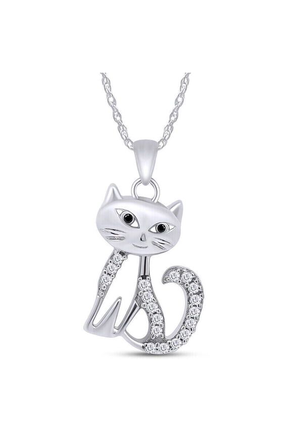Cute 2.00 Ct Round Cut Lab Created Diamond Cat Charm Pendant 14k White Gold Finish Silver