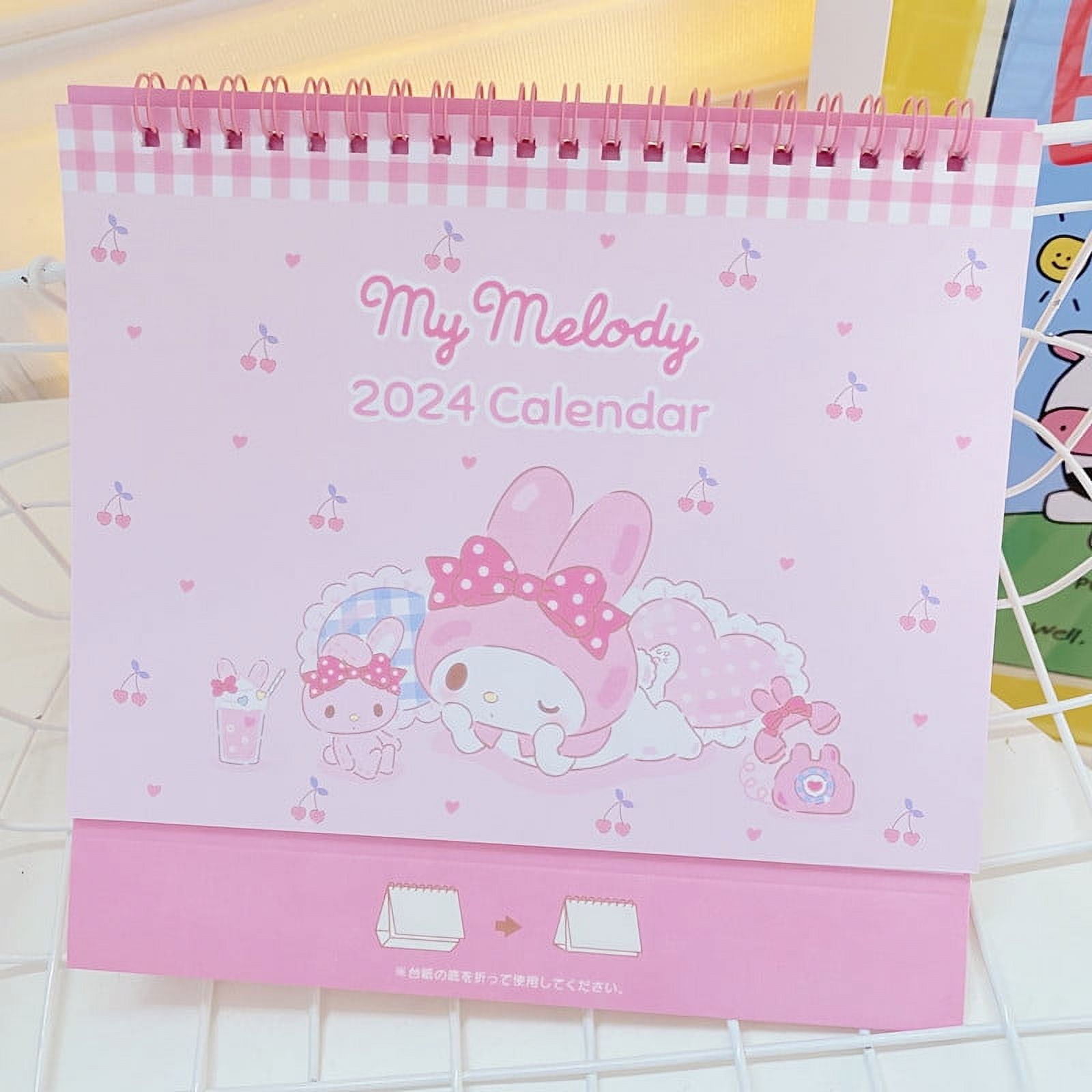 Cute 2024 Sanrio Cartoon Hello Kitty Desk Calendar Kuromi Melody Kawaii