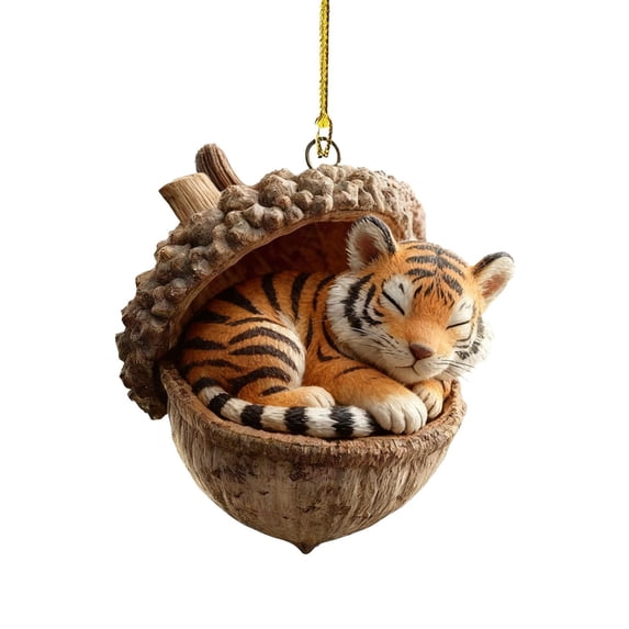 Cute 2D Acrylic Animal Christmas Tree Hanging Ornament with Golden String for Holiday Home Decor and Party Celebration
