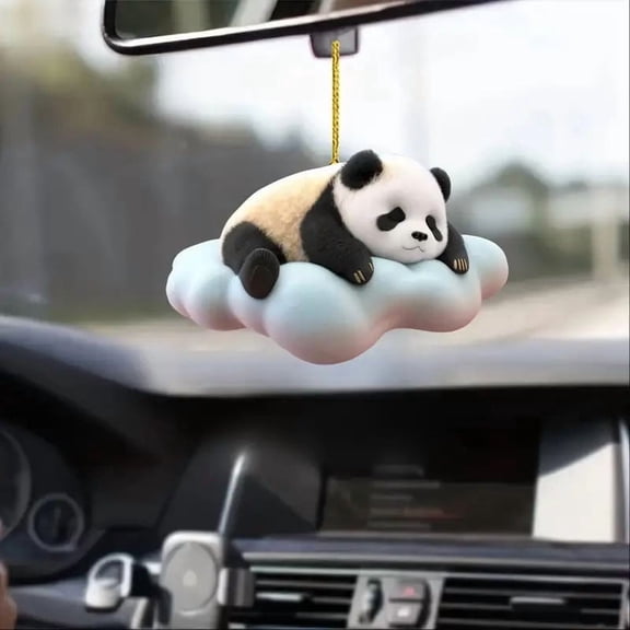 Cute 2D Acrylic Car Mirror Charm Highland Cow & Panda Design, Double-Sided Rearview Mirror Pendant for Car Interior Decor, Funny Gift for Women