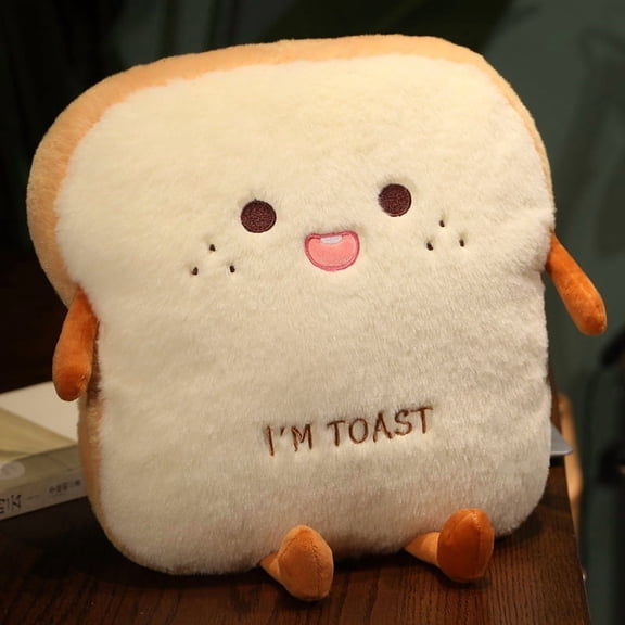 Cute 35cm Toast Plush Pillow, Soft Fluffy I'm Toast Stuffed Bread Cushion, Cozy Food Plushie for Home, Living Room, Bedroom, Perfect Gift for Birthday, Food Lover, Housewarming