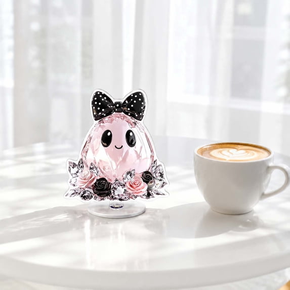 Cute 360-Degree Rotating Ghost Acrylic Standee,Halloween Tabletop Figurine with Bow and Roses,Girly Goth Decor for Home,Desk,Shelf,Mantel