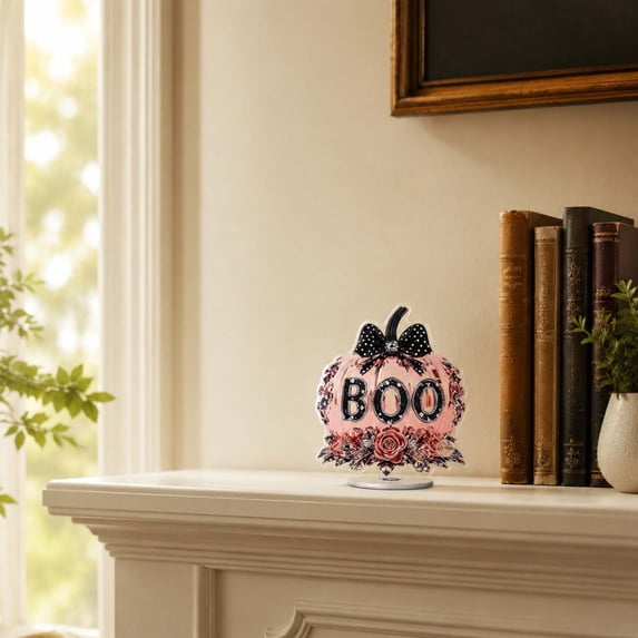 Cute 360-Degree Rotating Ghost Acrylic Standee,Halloween Tabletop Figurine with Bow and Roses,Girly Goth Decor for Home,Desk,Shelf,Mantel