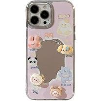 Cute 3D Animal Avatar Dog Sheep Rabbit Plating Mirror Phone Case Compatible with iPhone Case (Pink,iPhone 13 Pro Max)