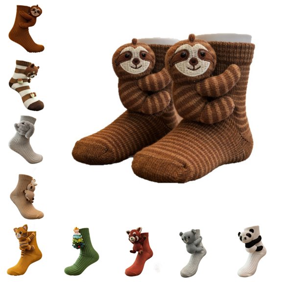 Cute 3D Animal Hug Socks Non Slip Grips, Knit Novelty Lounge Floor Slipper Socks for Men Women, Warm Cozy Sleep Socks Christmas Gift