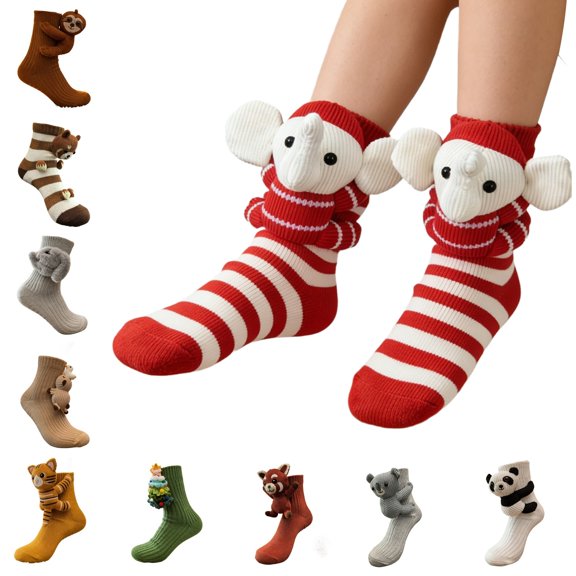 Cute 3D Animal Hug Socks Non Slip Grips, Knit Novelty Lounge Floor Slipper Socks for Men Women, Warm Cozy Sleep Socks Christmas Gift