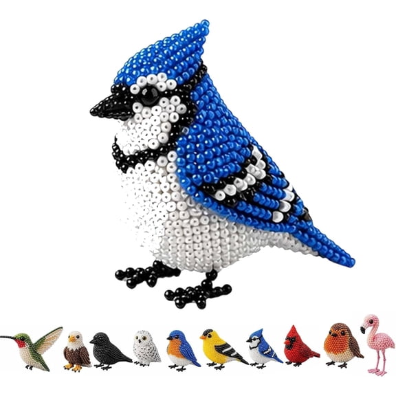 Cute 3D Bird Beaded Embroidery Craft Set with Instructions, DIY Bird Beading Kit for Adults & Beginners, Handmade DIY Birds Art Kit for Craft Enthusiasts, Stress Relief Creative Hobby(Style F)Q
