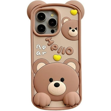Cute 3D Cartoon Bear Love Heart Soft Phone Case Compatible with iPhone Case (Brown,iPhone 13)