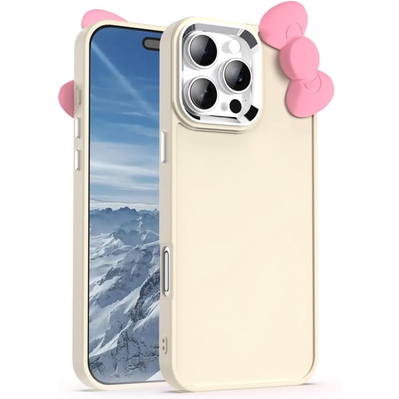 Cute 3D Cartoon Bowknot Design Case for iPhone 16 Pro Max (6.9"), Kawaii Pretty Soft TPU Shockproof Protective Phone Cover for Teen Girls Women (White)