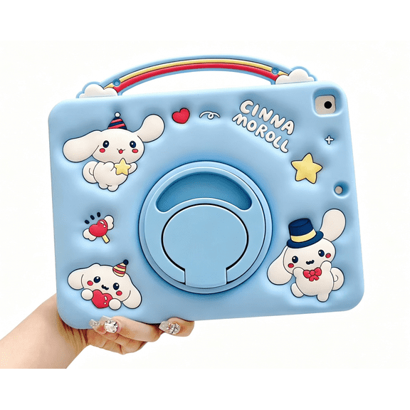 Cute 3D Cartoon Cinnamoroll Case for iPad Mini 7 (A17 Pro) 2024, for iPad Mini 6 2021 8.3" Soft Shockproof Protective Cover with Lanyard Kawaii Lovely Character Case for Kids Girls Boys