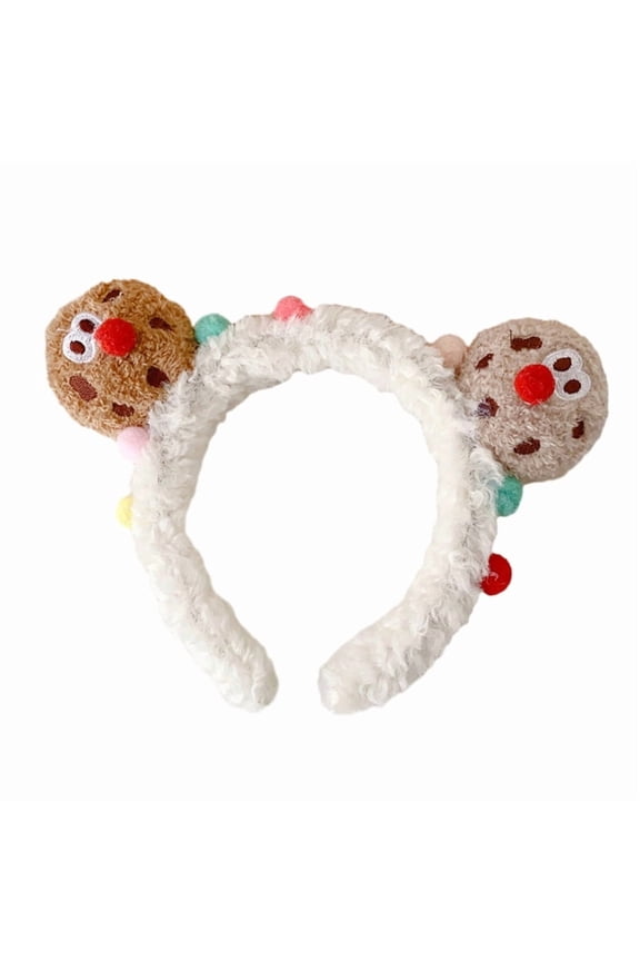 Cute 3D Cartoon Cookie Headband Makeup Hair Hoop Fuzzy Furry Plush Hairband Hair Accessories Photo Props for Women Girls