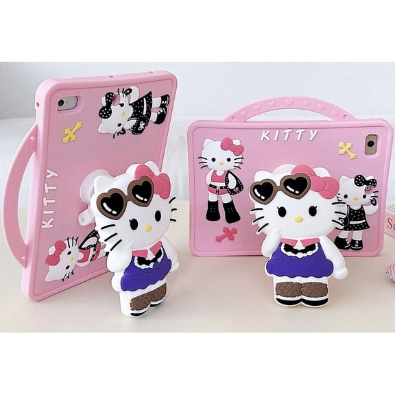 Cute 3D Cartoon Kitty Kids Case for iPad 10.2 Case iPad 9th Generation 2021/ 8th Generation 2020/ 7th Generation 2019 Case,Soft Shockproof Protective Cover with Lanyard,Kawaii Lovely Character Case