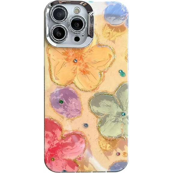 Cute 3D Diamond Oil Paiting Flowers Hard Phone Case Compatible with iPhone Case (Yellow,iPhone 15 Pro)
