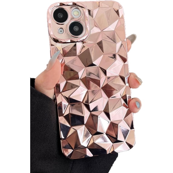 Cute 3D Diamond Texture Plating Soft Phone Case Compatible with iPhone Case (Gold,iPhone 12)