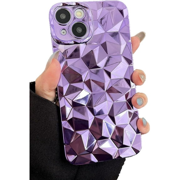 Cute 3D Diamond Texture Plating Soft Phone Case Compatible with iPhone Case (Purple,iPhone 12 Pro Max)