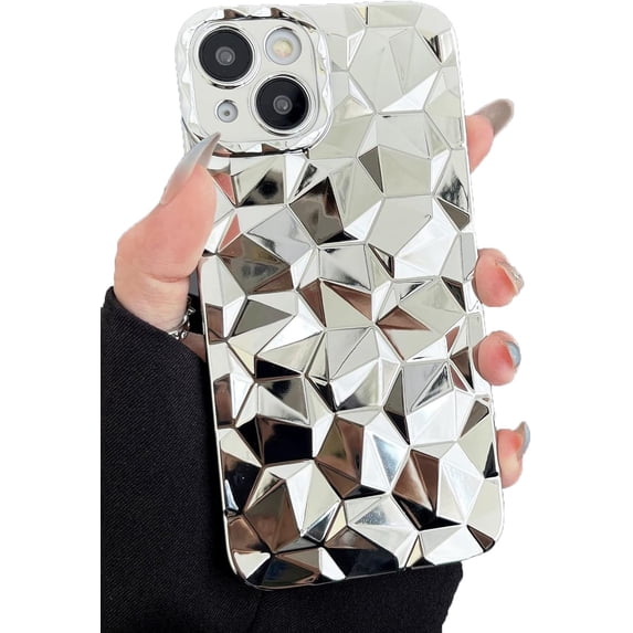 Cute 3D Diamond Texture Plating Soft Phone Case Compatible with iPhone Case (Silver,iPhone 11)