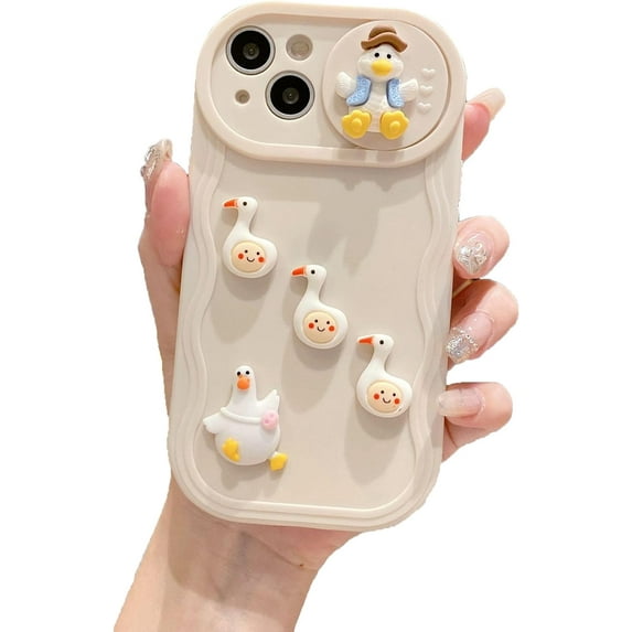 Cute 3D Duck Solid Color Wave Frame Slide Camera Lens Protector Soft for iPhone Case (Beige,iPhone 11 Pro Max)