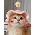 thumbnail image 1 of Cute 3D Flower Crochet Pet Knitted Hat, Ruffled Brim Sun Cap with Adjustable Chin Strap, Lovely Costume Photo Prop for Small Dogs & Cats Daily Birthday Party Wear, 1 of 5