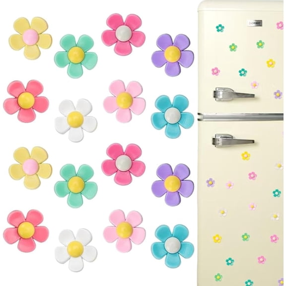 Cute 3D Flower Fridge Magnets 24PCS Colorful Decorative Magnets for Refrigerator, Locker, Office & Kitchen Funny Aesthetic Magnetic Dcor for Home, Classroom or Workspace