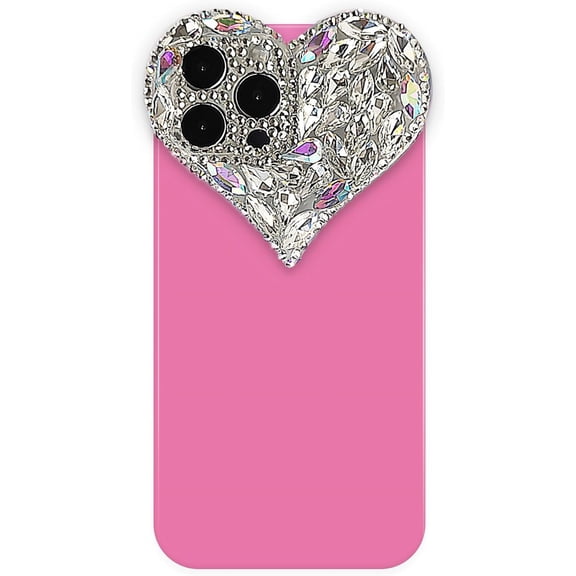 Cute 3D Glitter 14 Plus Case, Sparkling Aesthetic Heart Gems Bling Case, Pretty Shine Colorful Diamond Soft TPU Bumper Case for Women Girl-Rose