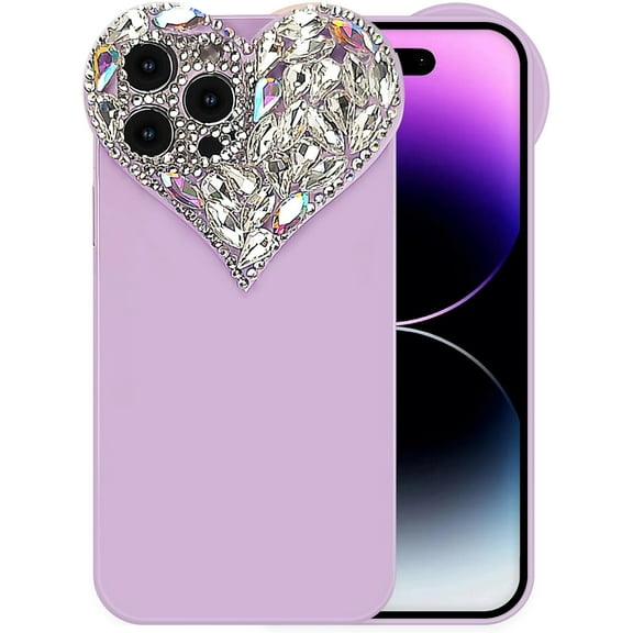 Cute 3D Glitter Case for iPhone 13, Sparkling Aesthetic Heart Gems Bling Case, Pretty shine Colorful Diamond Soft TPU Bumper Case for Women Girl-iPhone 13, Purple