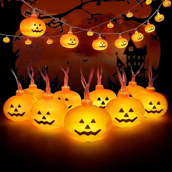 Cute 3D Jack-O-Lantern Halloween String Lights 5FT 10LED Battery Powered Waterproof Lights, 2 Modes for Kids Bedroom Indoor Outdoor Classroom Halloween Party Decor