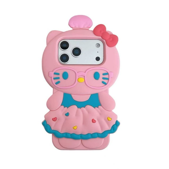 Cute 3D Kitty Phone Case for iPhone 17 Pro Max 13 14 15 16 Plus Soft Silicone Shockproof Protective Cover for Girls Women