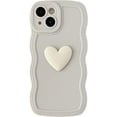 thumbnail image 1 of Cute 3D Love Heart Curly Wave Frame Soft Compatible with iPhone Case (White,iPhone 13), 1 of 7