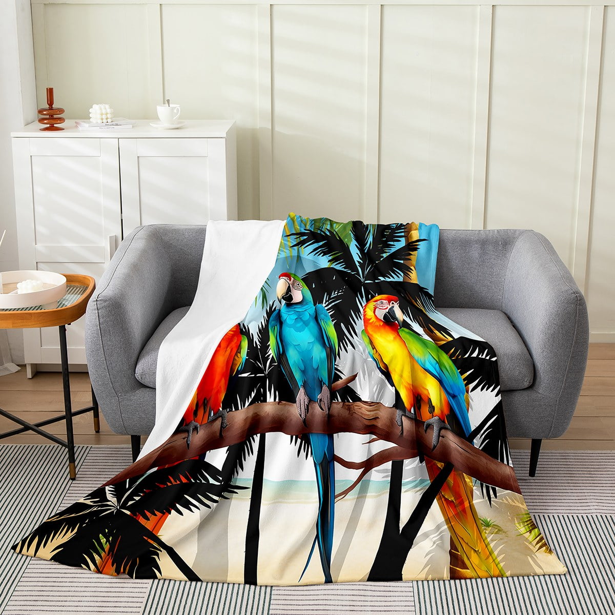 VANZEV Parrot Print Fleece Blanket - 60x80 Inches, Soft Microfiber, Tropical Bird Design For Couch Or Bed