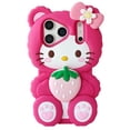 thumbnail image 1 of Cute 3D Pink Strawberry Hello Kitty Phone Case, Cartoon Silicone Protective Cover for iPhone 17 Pro Max 16 Plus 13 14 15 Plus 16 Pro Max, Kawaii Flower Bow Design for Women Girls, 1 of 10