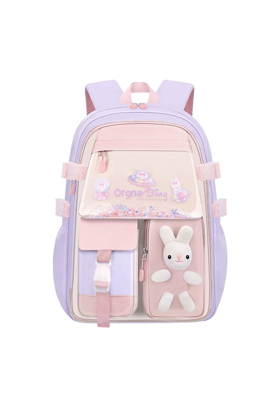 Cute 3D Plush Bunny Flap Backpack Adjustable Strap Orthopedic Spine Support Waterproof Elementary School Bookbag