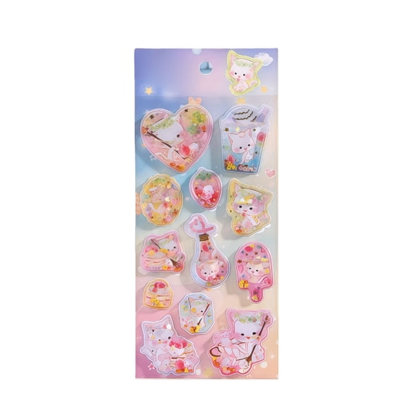 Cute 3D Puffy Water Stickers, Kawaii Glitter Sparkling DIY Resin Stickers for Scrapbooks, Laptops & Water Bottles