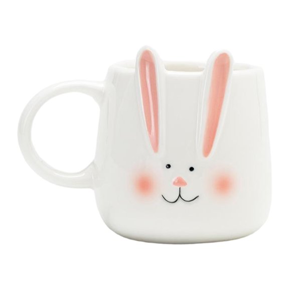 Cute 3D Rabbit Ear Ceramic Mug with Pink Yellow Bunny Design Aesthetic Coffee Tea Cup for Breakfast Office Desk Decor Easter Gift for Kids Adults