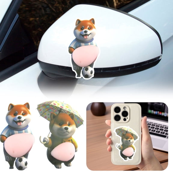 Cute 3D Shiba Inu Belly Sticker (Pair) - Soft, Pinchable Fidget Toy & Adhesive Decal for Phone, Laptop & Scrapbooks