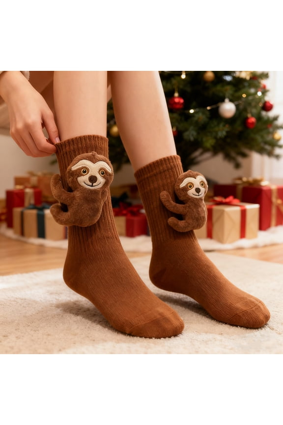 Cute 3D Sloth Animal Socks - Women’s Warm Hand Crochet Crew Socks, 2025 Christmas Collection Gift Socks