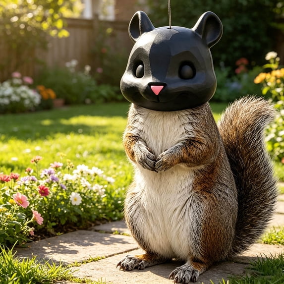 Cute 3D Squirrel Head Feeder, Funny Vivid Lifelike Mouse Design Hanging Feeder with Large Easy‑Fill Opening, Weatherproof Durable Attractive Animal Style Decor for Garden Backyard Unique Gift