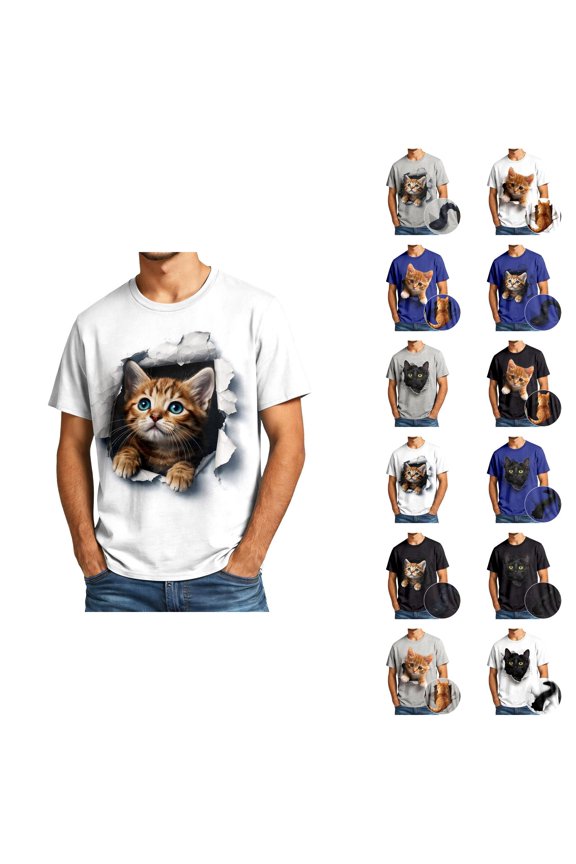 Cute 3d Kitten Graphic Tees for Men Women 2026 Summer Casual Short Sleeve Crewneck Cat Lovers T Shirts