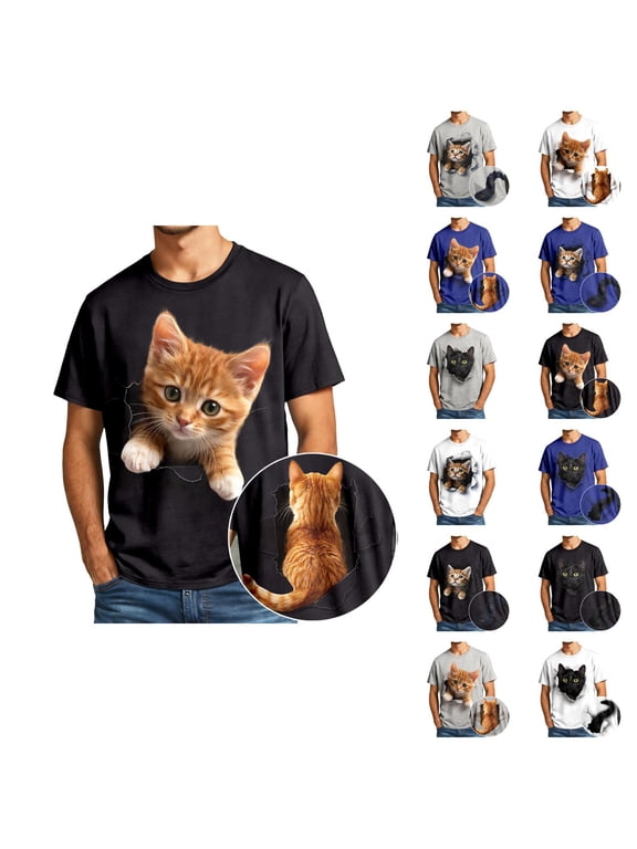 Cute 3d Kitten Graphic Tees for Men Women 2026 Summer Casual Short Sleeve Crewneck Cat Lovers T Shirts