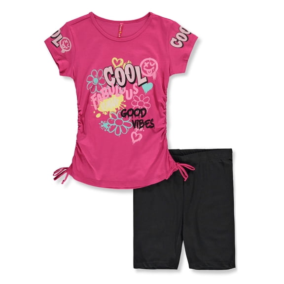 Cute 4 U Girls' 2-Piece Cool Bike Shorts Set Outfit Color: fuchsia Size: 14 - 16