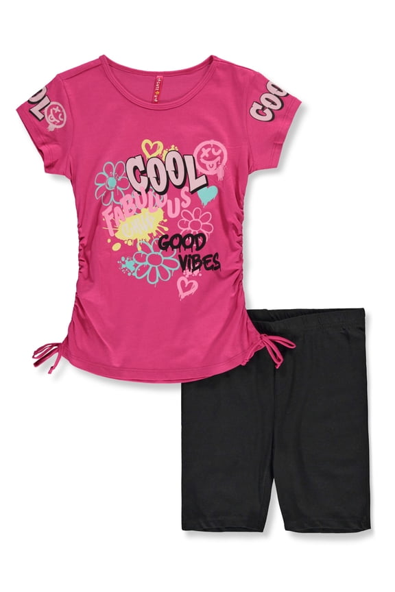 Girls' 2-Piece Cool Bike Shorts Set Outfit Color: fuchsia Size: 6x